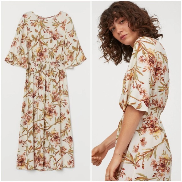 H&M Dresses & Skirts - H&M Zara Mango Midi Floral Dress Summer Short 3/4 Sleeve